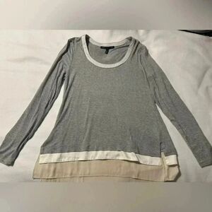 White House Black Market Blouse | Chain Neckline | White/Grey | Medium